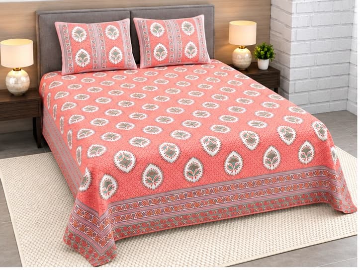 Sweethomee Aabhas Jaipuri Print Pure Cotton King Size Bedsheet with Matching Pillow Covers