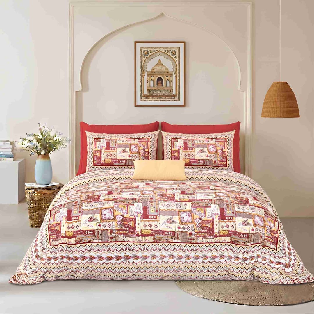 Sweethomee Aadarsh Jaipuri Print Pure Cotton King Size Bedsheet with Matching Pillow Covers