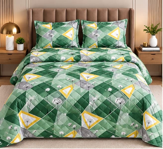 Sweethomee Botanica Floral Print Queen Size Bedsheet Set with Quilted Pillow Covers