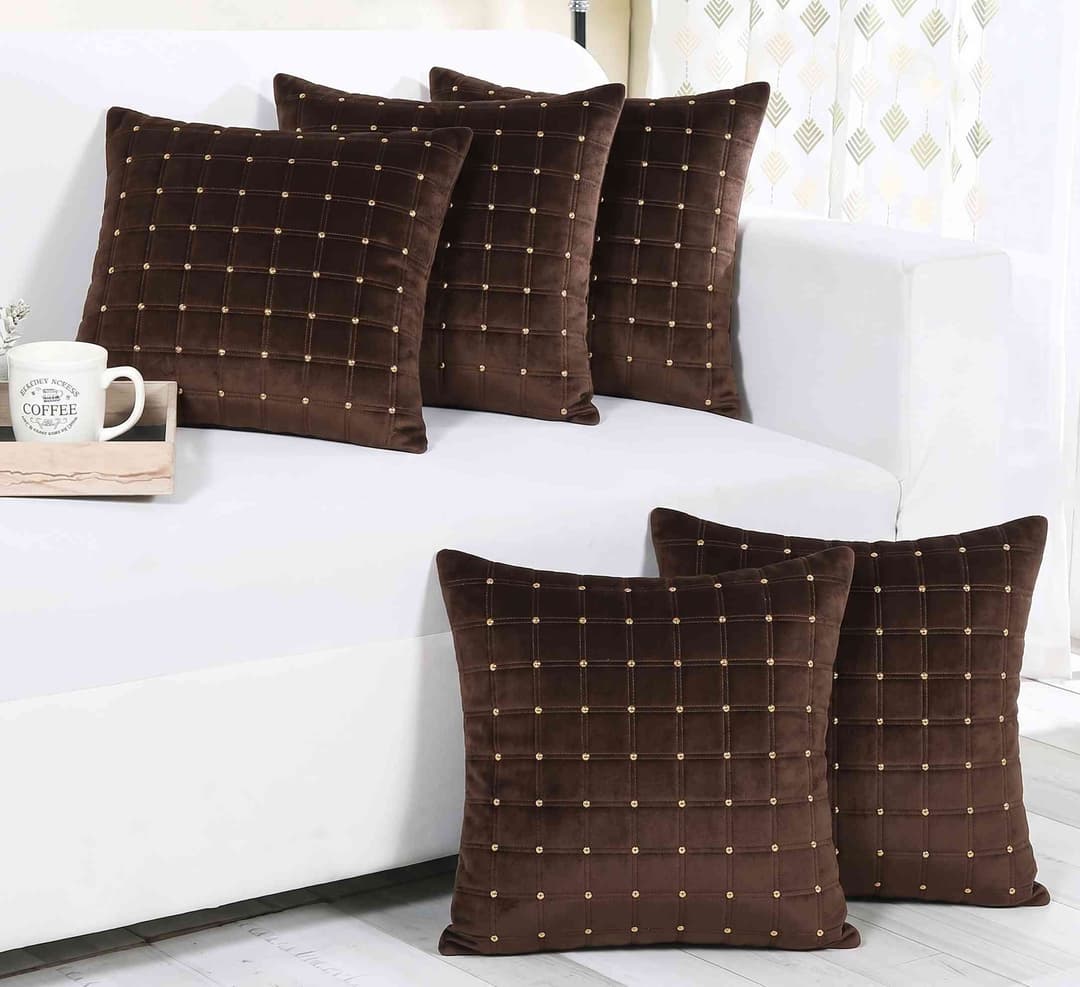 Sweethomee Checkbutton Velvet Cushion Covers with Zipper | Decorative Sofa Cushion Cover Set