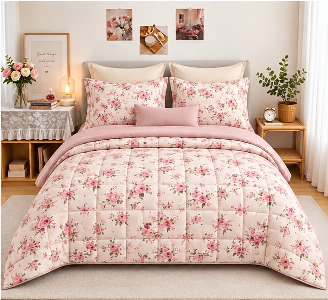 Sweethomee Carnival Floral Quilted Queen Size Bedspread Set with Matching Pillow Covers