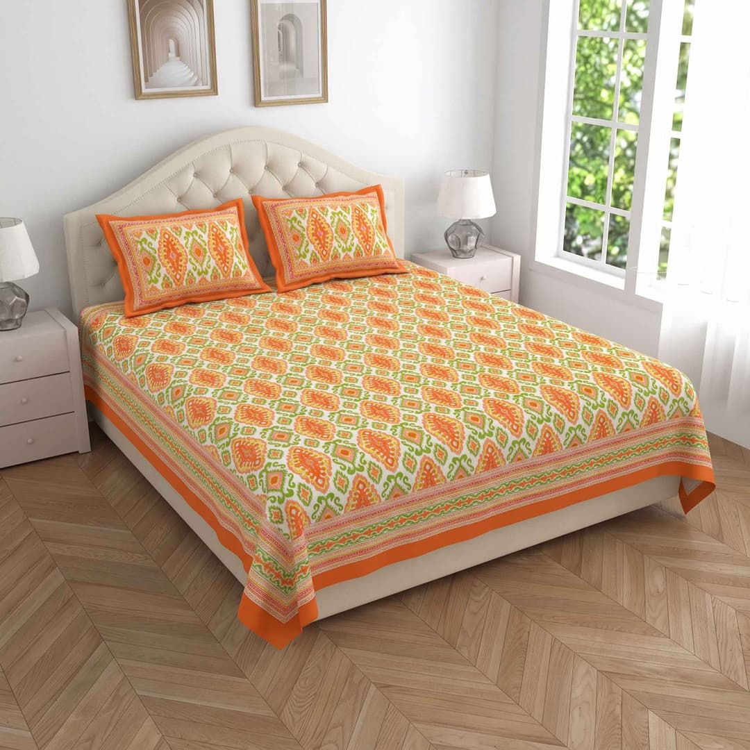 Sweethomee Clayara Jaipuri Print Pure Cotton King Size Bedsheet with Matching Pillow Covers