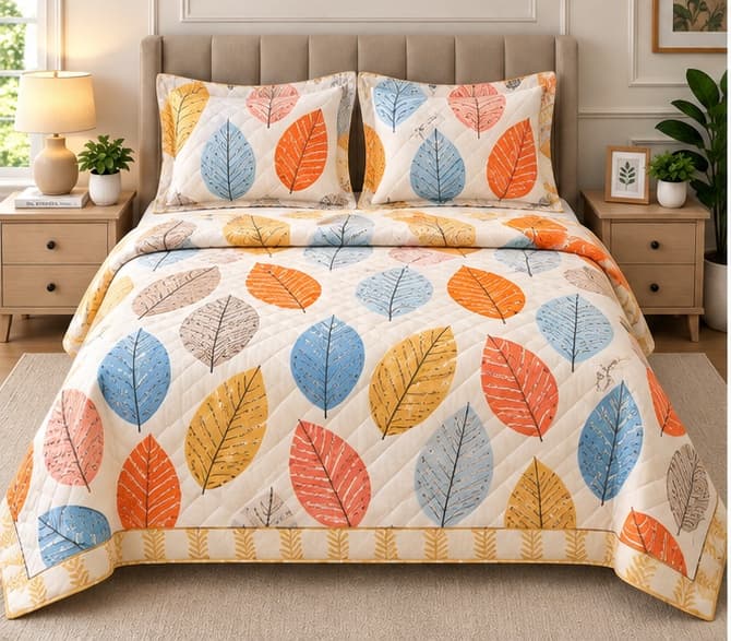 Sweethomee Karvy Reversible Floral Quilted Bedspread Set | Queen Size Bedcover with 2 Pillow Covers