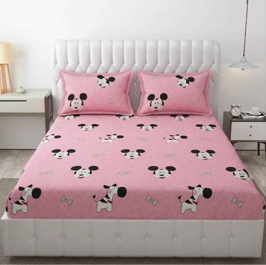 Sweethomee Kids Doodle & Cartoon Print Fitted Queen Size Bedsheet with Matching Pillow Cover