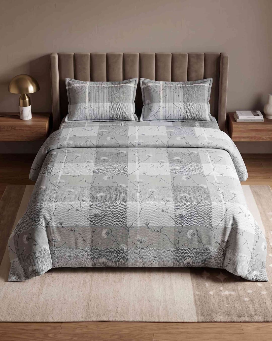 Sweethomee Empire 5-Piece Queen Size Bedsheet Set | Glace Cotton with 2 Quilted Pillow Covers & 2 Filled Cushions