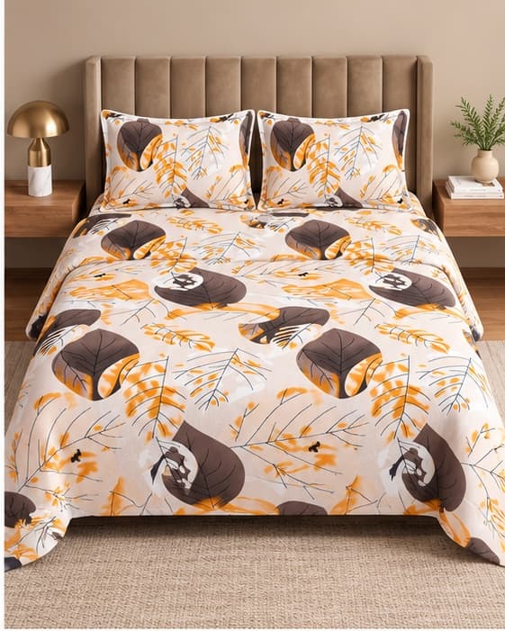 Sweethomee Amore Glace Cotton Fitted Queen Size Bedsheet with Matching Pillow Cover | 72×78 Inches