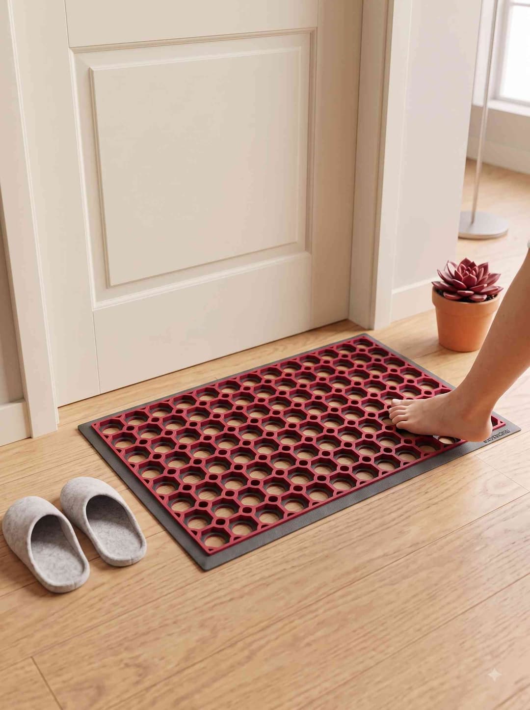 Sweethomee Welcome Red Hollow Rubber Door Mat | Decorative Entrance Mat