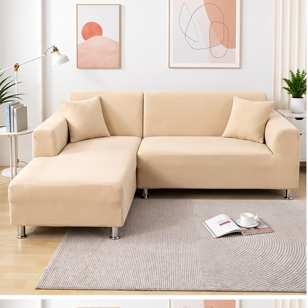 Sweethomee Solid Colour Stretchable L-Shaped Sofa Cover Set | Premium 2-Piece Slipcover