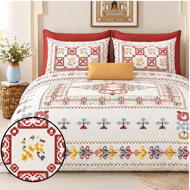 Mario Jaipuri Print Cotton King Size Bedsheet 100*108