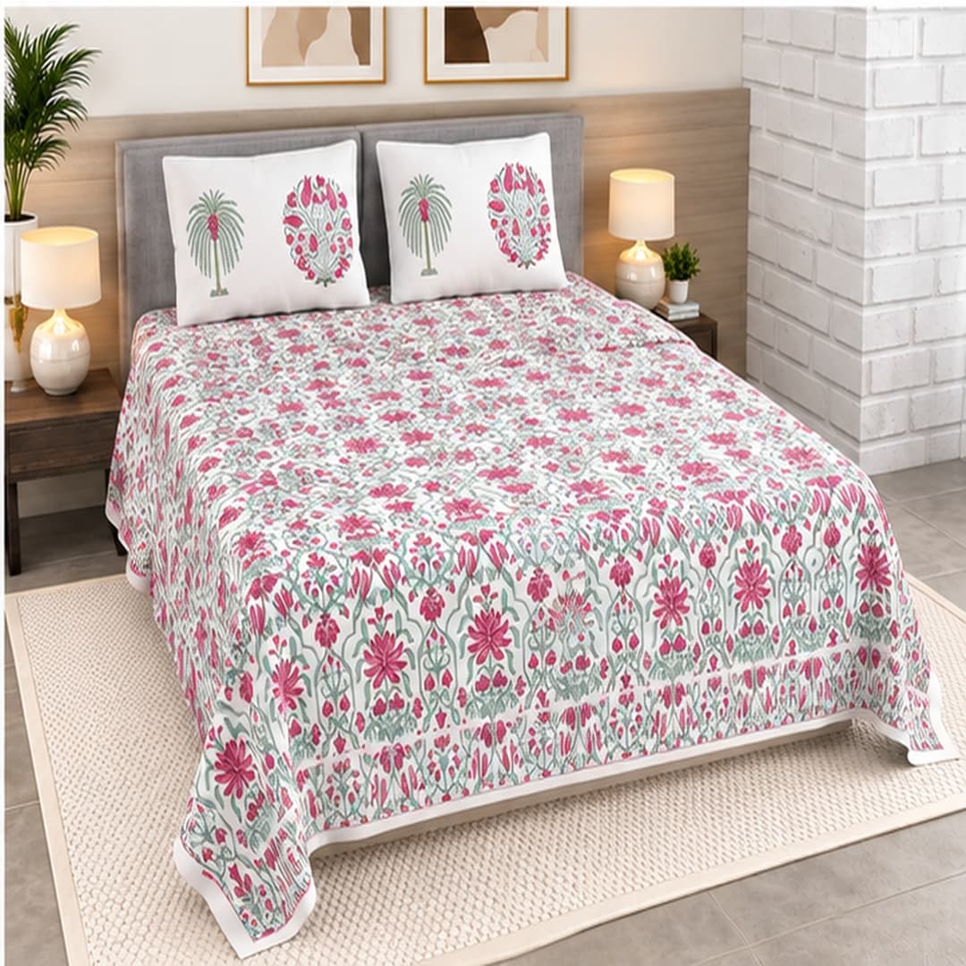Rajwada Jaipuri Print Cotton King Size Bedsheet 100*108