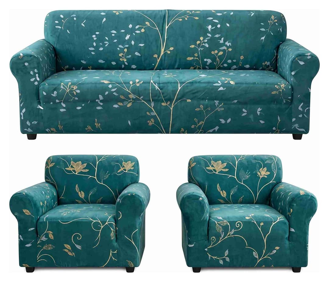 Sweethomee Floral Pattern Stretchable Sofa Cover Set (3+1+1)