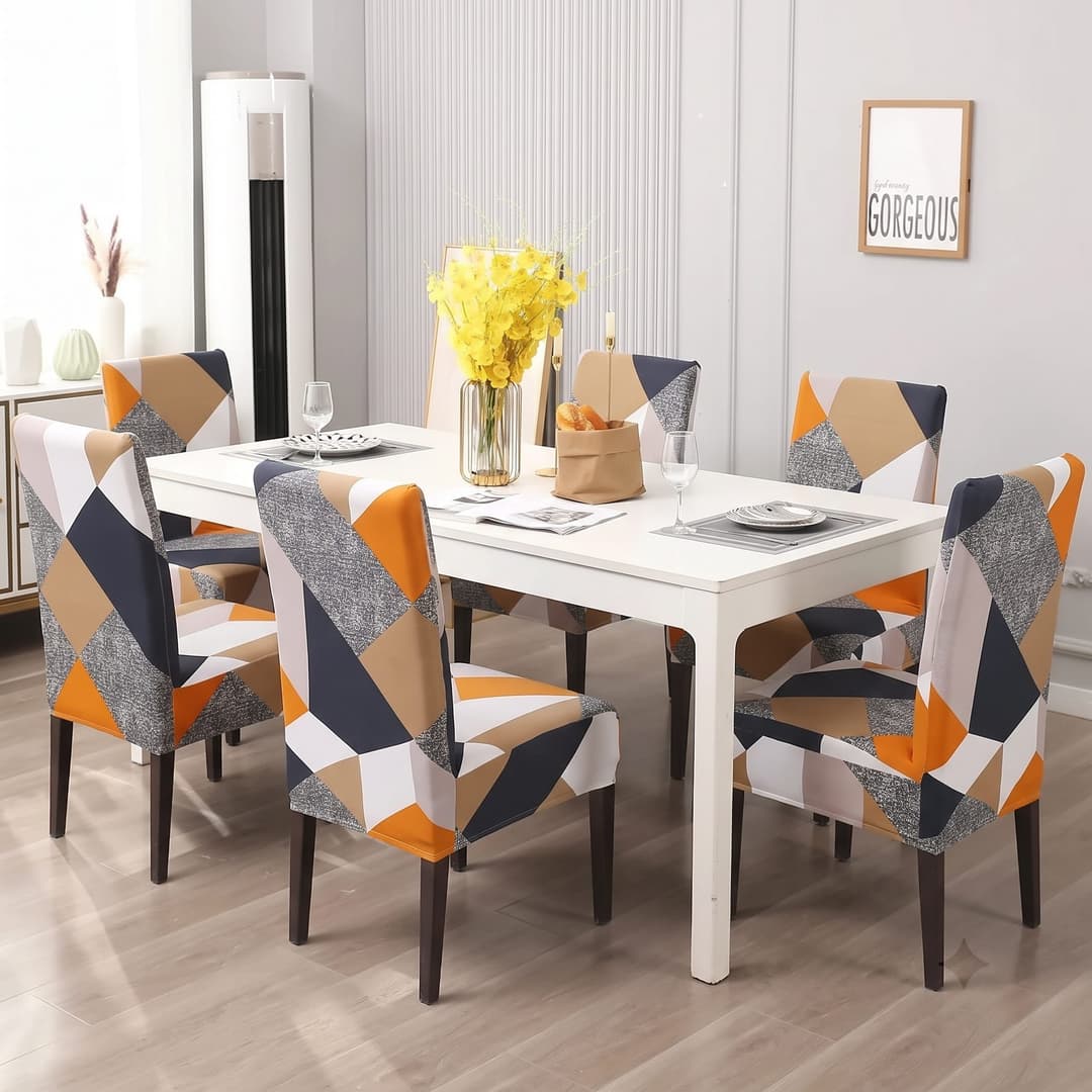 Sweethomee Geometric Print Stretchable Dining Chair Cover | Elastic-Fit Protective Chair Slipcover