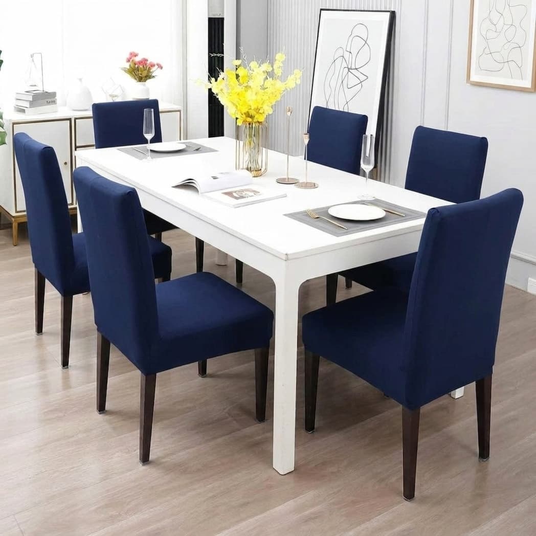 Sweethomee Premium Plain Velvet Stretchable Dining Chair Cover | Wrinkle-Free Look Set 6 Pieces