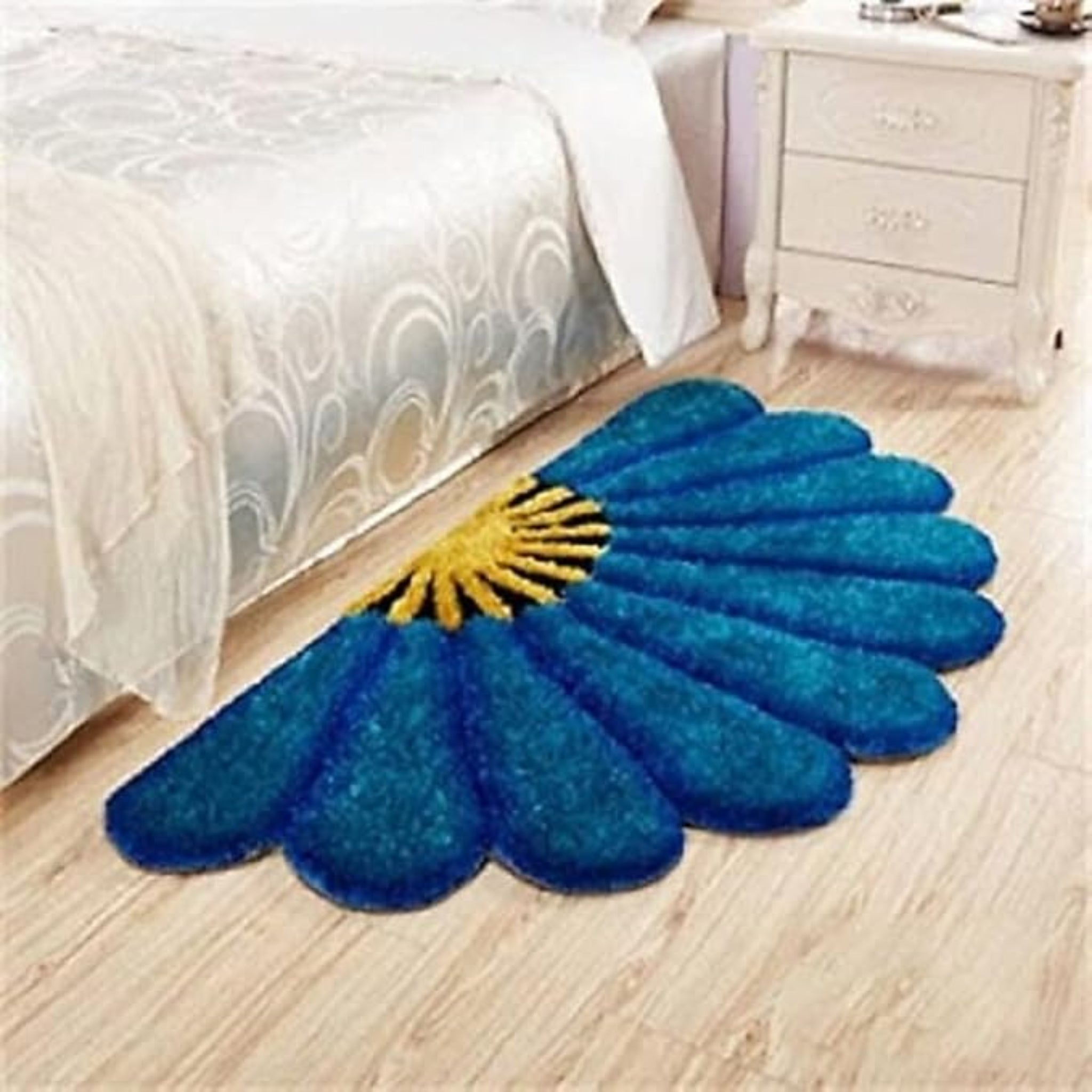 Soft Silky Non-Slip Door Mat | Bedside Runner for Bedroom, Living Room | Half Sunflower Shape Bath Mat | Floor Runner