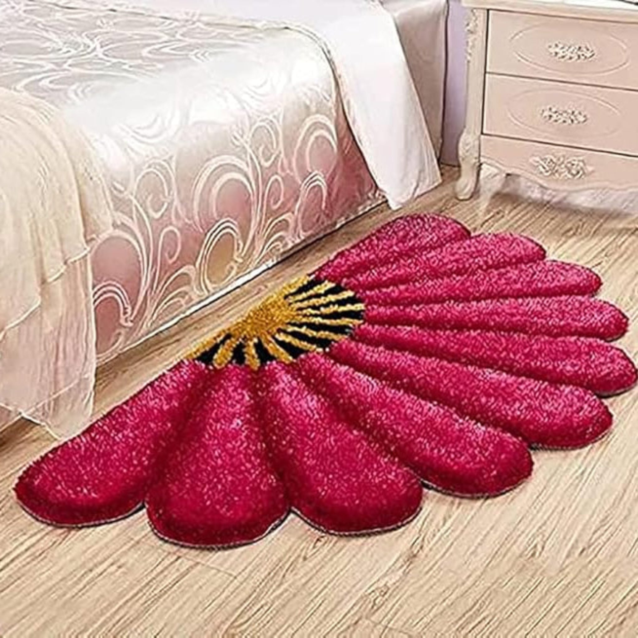 Soft Silky Non-Slip Door Mat | Bedside Runner for Bedroom, Living Room | Half Sunflower Shape Bath Mat | Floor Runner