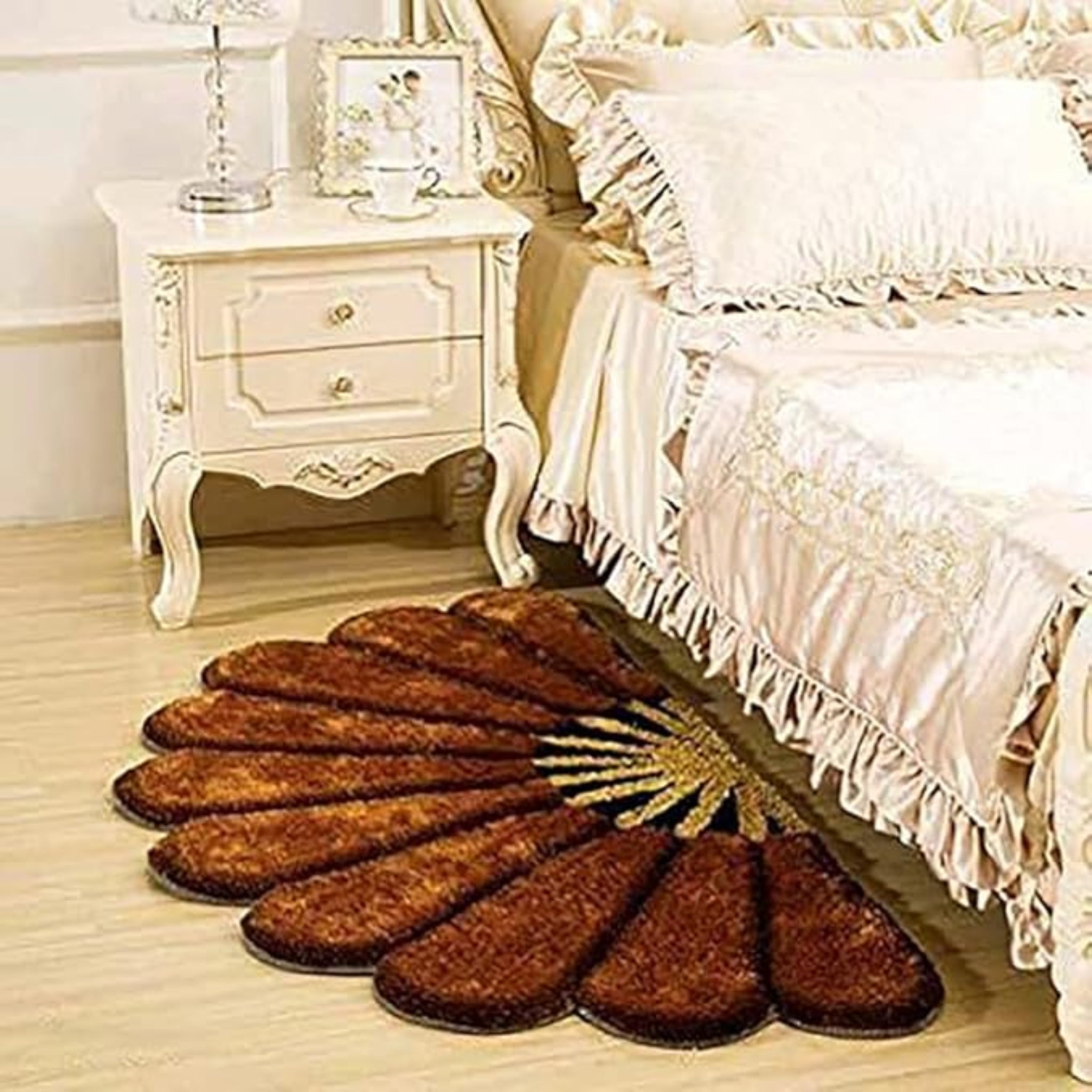 Soft Silky Non-Slip Door Mat | Bedside Runner for Bedroom, Living Room | Half Sunflower Shape Bath Mat | Floor Runner