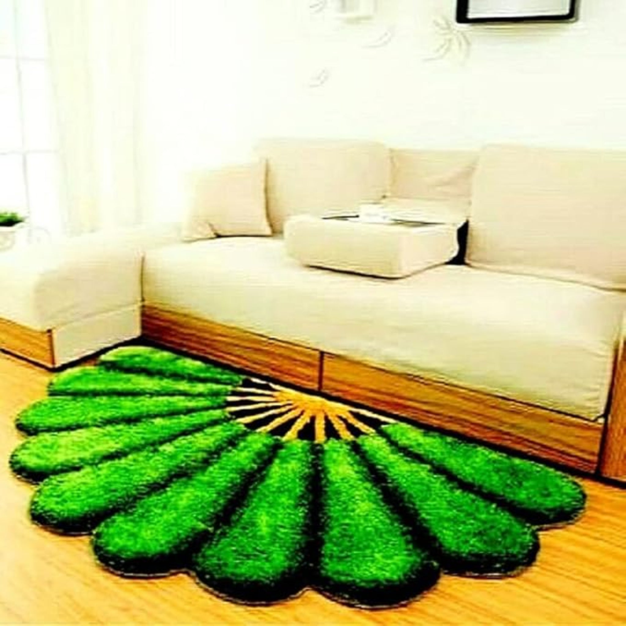 Soft Silky Non-Slip Door Mat | Bedside Runner for Bedroom, Living Room | Half Sunflower Shape Bath Mat | Floor Runner