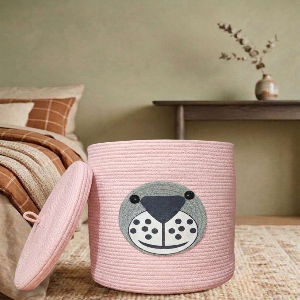 Cute Laundry Storage Bag with Lid - Pink