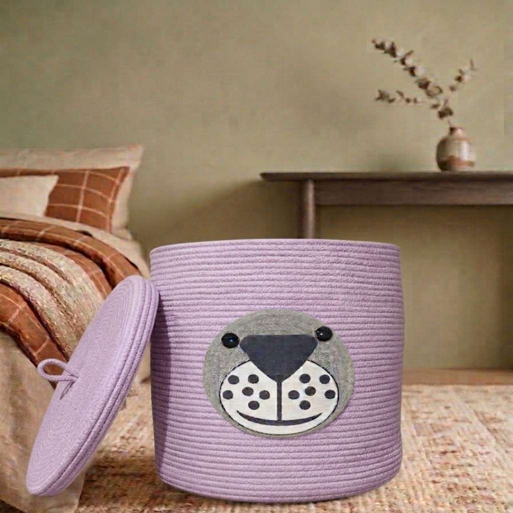 Cute Laundry Storage Bag with Lid - Purple