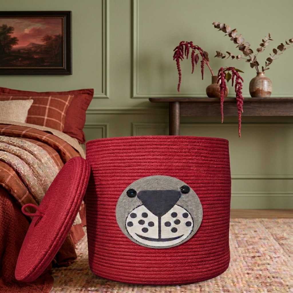 Cute Laundry Storage Bag with Lid - Red