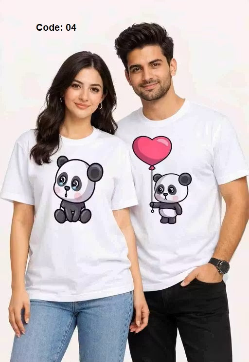 Couple Printed Polyester T-Shirts | Couple T-shirts | Printed T-shirts | Personalized T-shirts (Pack of 2)