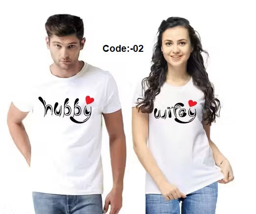 Couple Printed Polyester T-Shirts | Couple T-shirts | Printed T-shirts | Personalized T-shirts (Pack of 2)