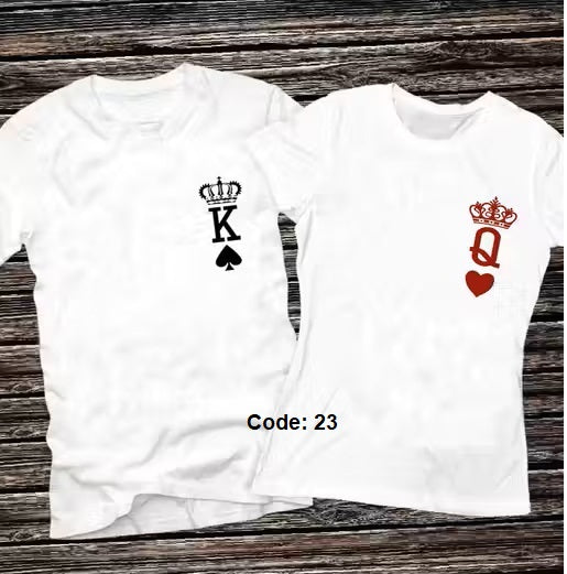 Couple Printed Polyester T-Shirts | Couple T-shirts | Printed T-shirts | Personalized T-shirts (Pack of 2)