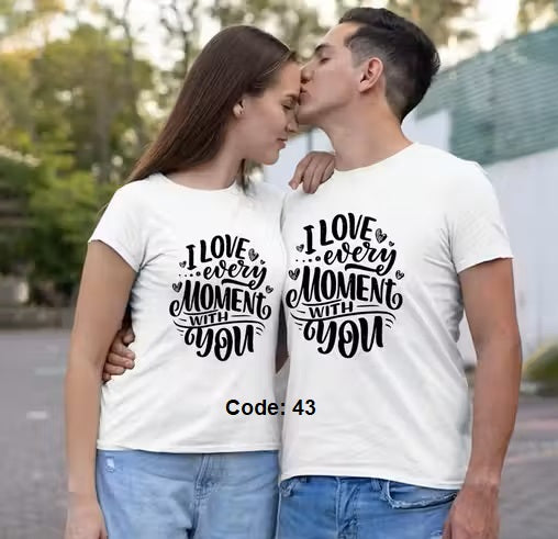 Couple Printed Polyester T-Shirts | Couple T-shirts | Printed T-shirts | Personalized T-shirts (Pack of 2)